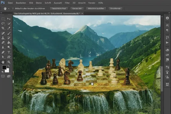 Photoshop-Composing - Das Schachspiel - Teil 19: Ein Schachbrett aus Fels und Wasser erstellen