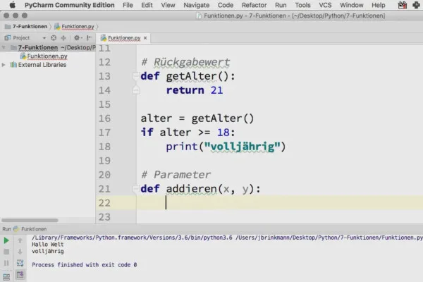 Programmieren mit Python – 7.1 Funktionen mit Parameter und Rückgabewert