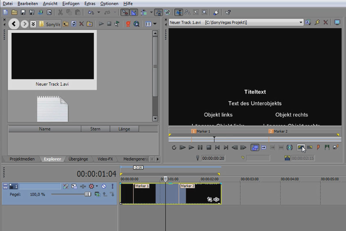 VEGAS Pro: Utforskare och metadata