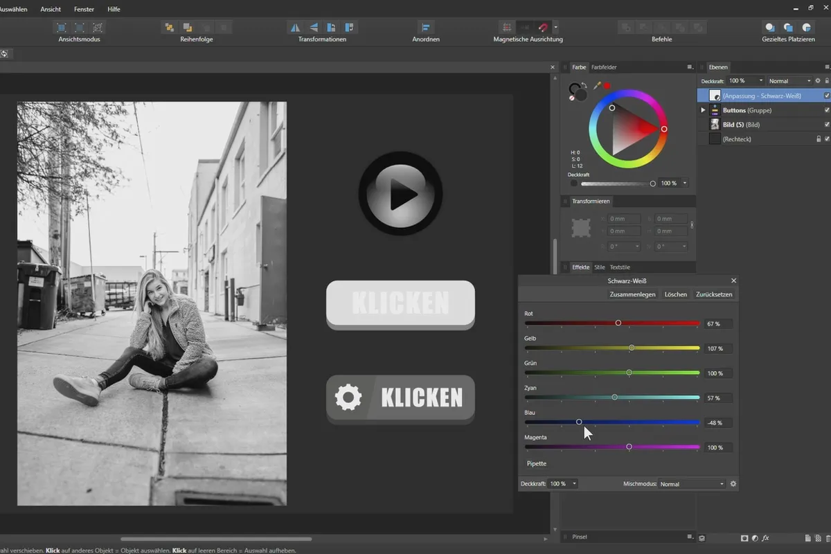 Affinity Designer -opetusohjelma – Perusteet: 5.4 | Mustavalkoinen