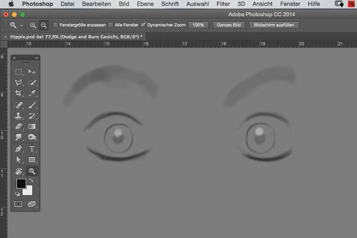 Komedijos stiliumi: "Kaukės" mokymas Photoshop programoje - 5.3 Įdegio ir šviesinimo technika: Akys