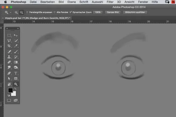 Komedijos stiliumi: "Kaukės" mokymas Photoshop programoje - 5.3 Įdegio ir šviesinimo technika: Akys