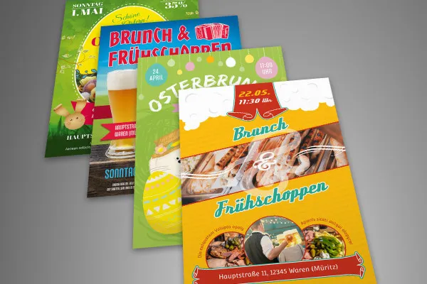 Templat Photoshop mockup untuk empat flyer satu sisi dalam format A4 vertikal - Versi 1