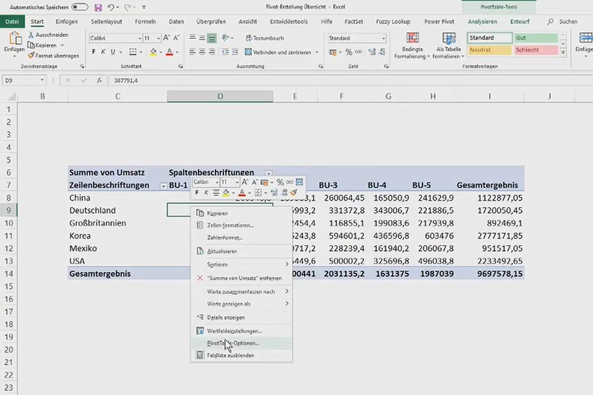 Pivot-Tabellen in Excel: 5.2 | Pivot-Tabelle: Erstellung & Formatierung in Excel