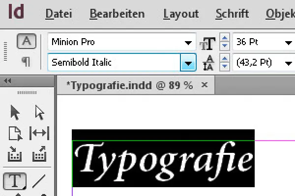 Tipografija programoje "InDesign