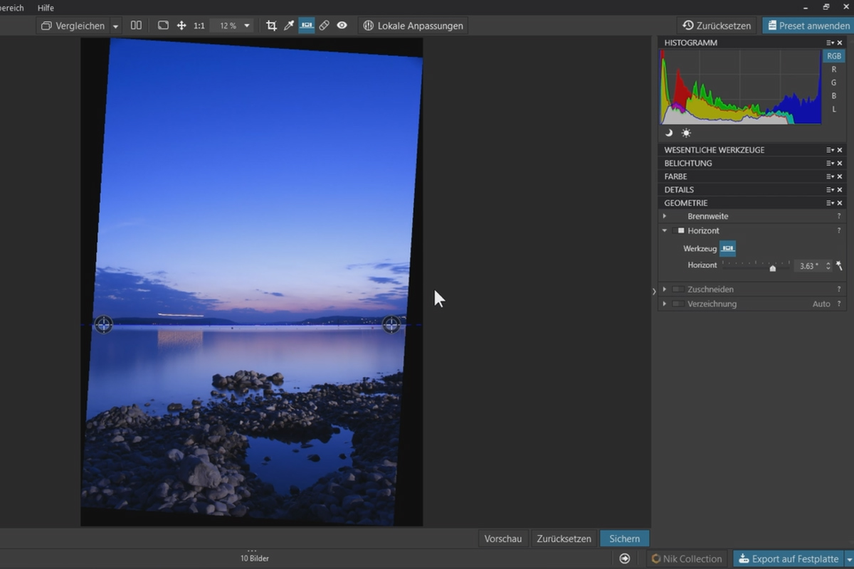 DxO PhotoLab-Tutorial: 6.1 | Yatay çizgi