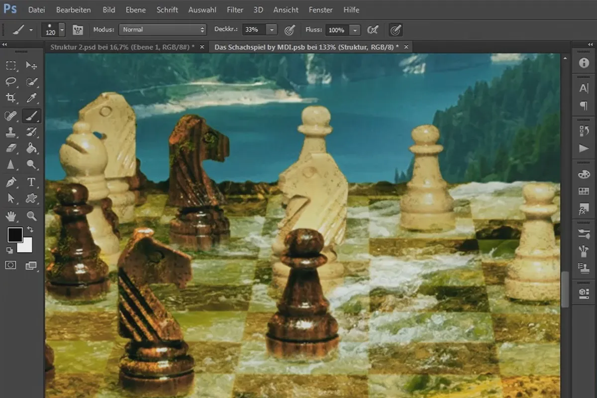 Photoshop-합성 - 체스 게임 - 파트 20: 이끼와 먼지로 된 체스 말 편집