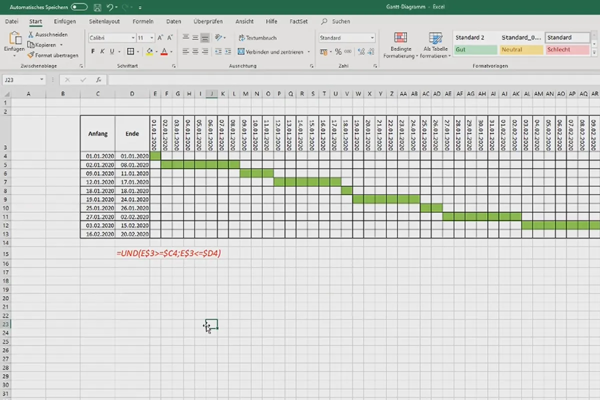 Diagramme in Excel erstellen: 5.8 | Gantt-Diagramm (Balkenplan)