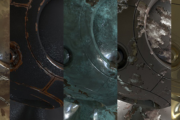 Material för Cinema 4D: Rost- och metall-shader - biblioteksfil med shaders.