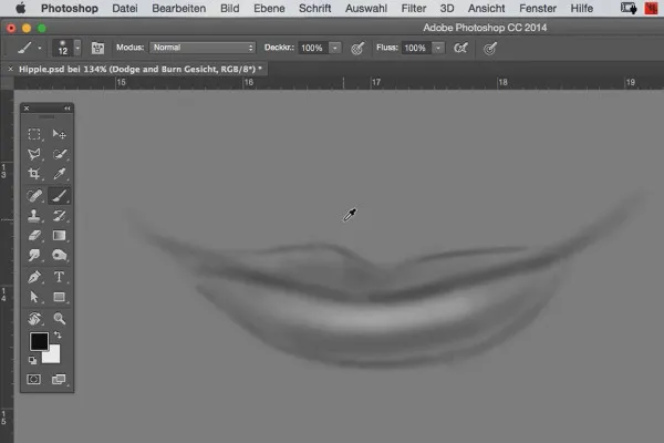 Komedijos stilius: „Comic-Training for Photoshop“ – 5.4 "Dodge and Burn": Lūpos.