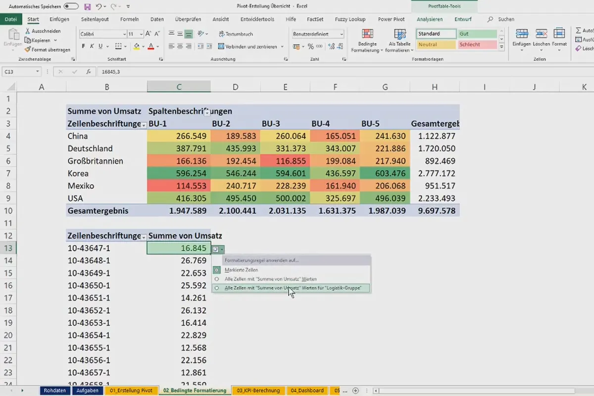 Tabel Pivot di Excel: 5.3 | Pemformatan Bersyarat di Tabel Pivot