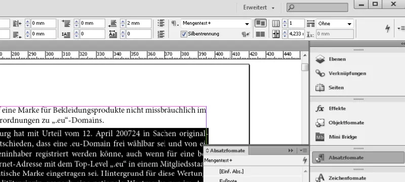 Tekstų fiksavimas programoje "InDesign