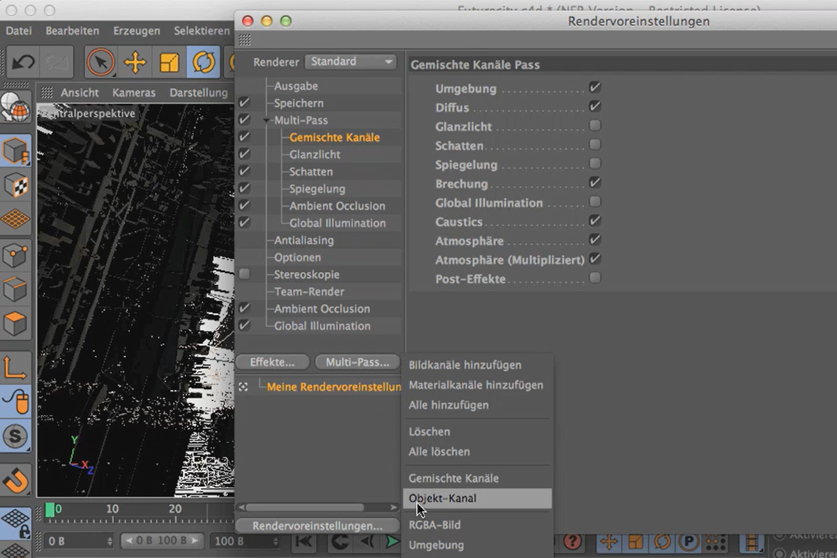 Cinema 4D tapaa Photoshopin: Luo kaikki objekti-kanavat.