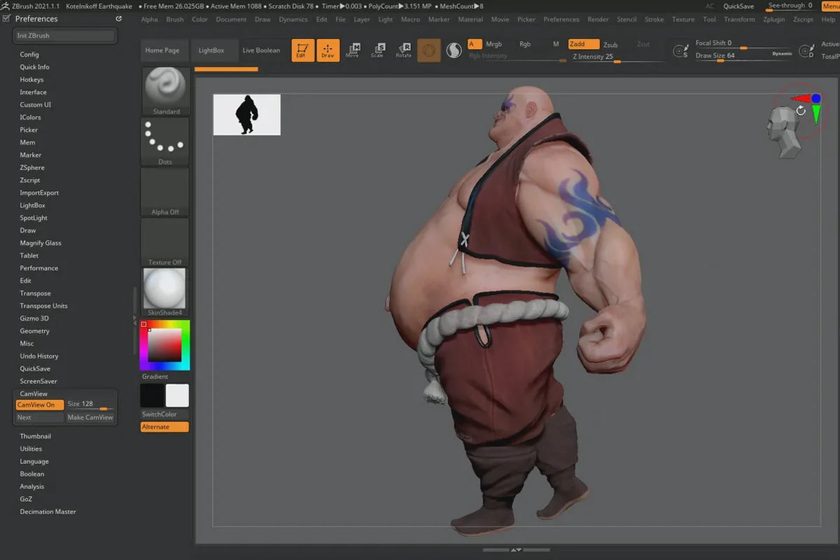 ZBrush 2020 - 비디오 트레이닝 업데이트 : 2 | 카메라 실루엣 & 카메라 뷰