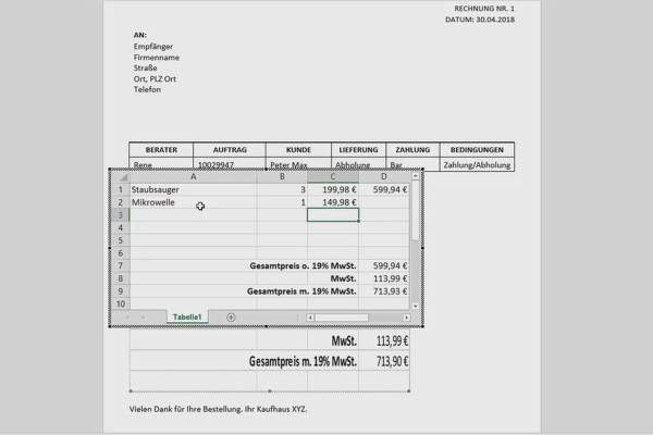 Excel training for more efficiency in the office: calendar, organization chart & co - 4.10 Integrating Excel tables into Word documents