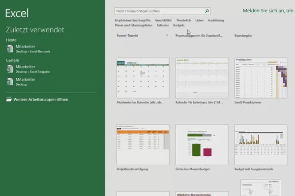 Excel-træning for mere effektivitet på kontoret: Kalender, organisationsdiagram & co - 2.1 Start Excel på forskellige måder