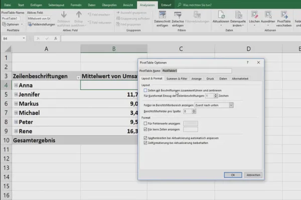 Tutorial Excel: Pivot, diagram, dan desain tabel untuk presentasi data yang menarik perhatian - 4.7 Pivot: Opsi