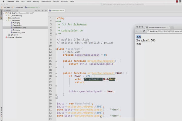Objektorienteret webprogrammering med PHP - 5.05 synlighed for egenskaber: public, private, protected.