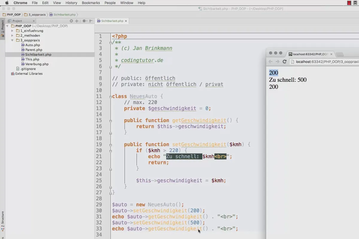 Objektorientert webprogrammering med PHP - 5.05 Synlighet for egenskaper: public, private, protected
