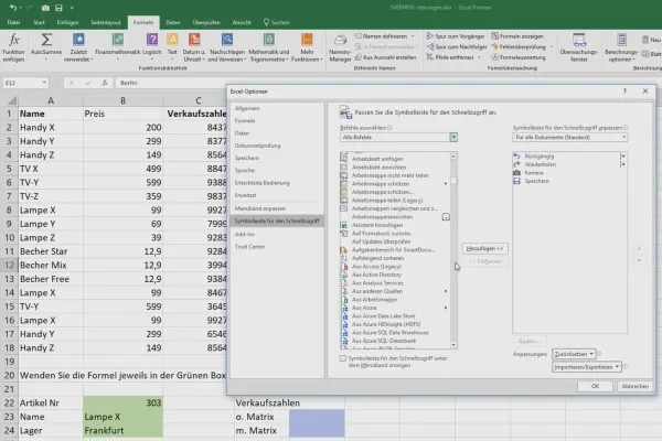 Excel-Kurs für Controlling und Vertrieb: Sortimentsliste, Einheiten, Währung & Co – 5.2 Neues Schnellwerkzeug hinzufügen