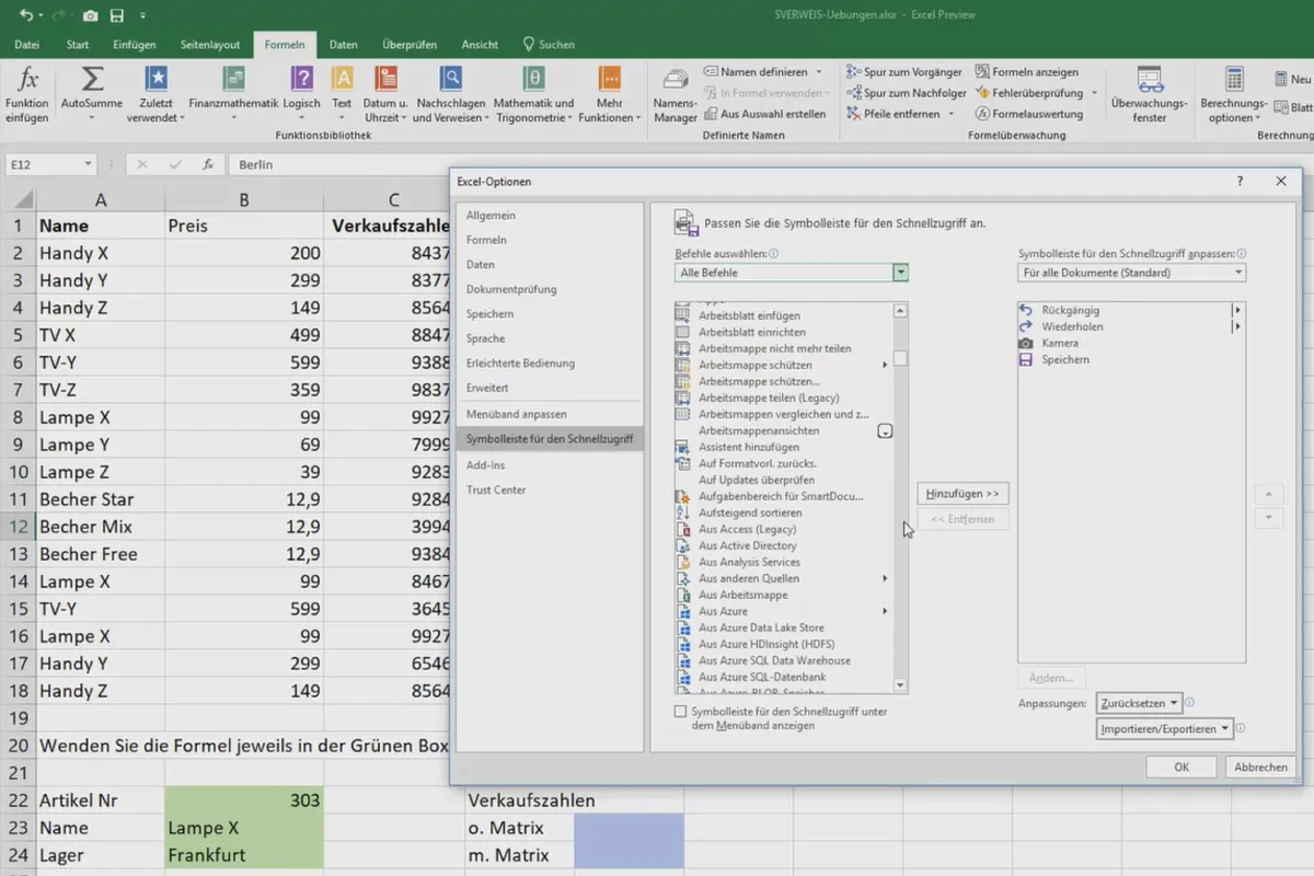 Formation Excel pour le contrôle et les ventes : liste des produits, unités, devises et autres - Ajouter nouvel outil rapide 5.2