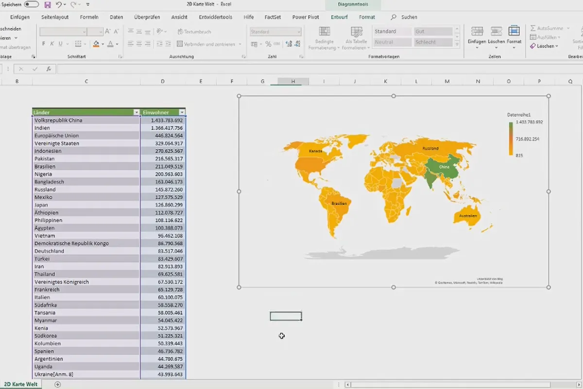 Diagramme in Excel erstellen: 5.10 | 2D-Karte Welt