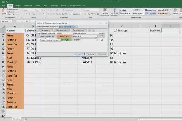 Excel-træning for mere effektivitet på kontoret: kalender, organigram & Co - 4.11 Indsæt interaktivt søgefelt i regnearket.