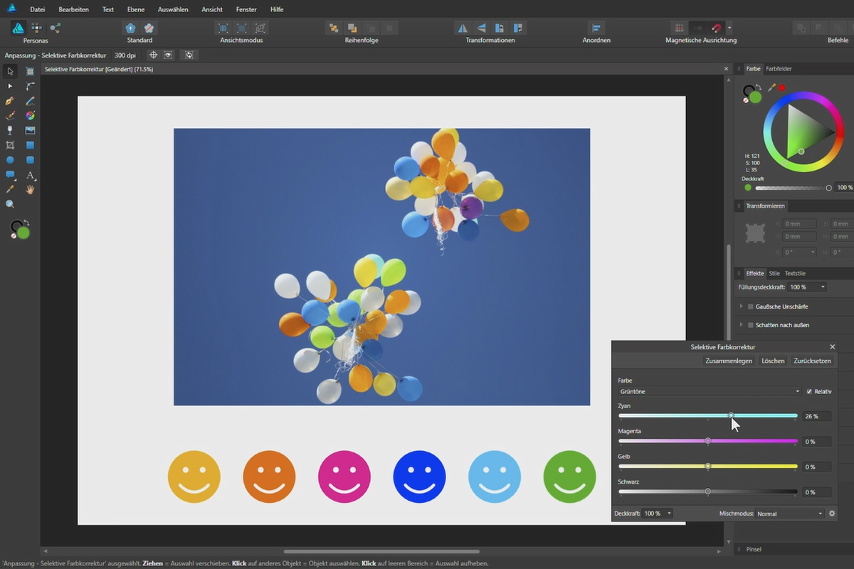 Affinity Designer-opplæring - Grunnleggende: 5.8 | Selektert fargekorrigering