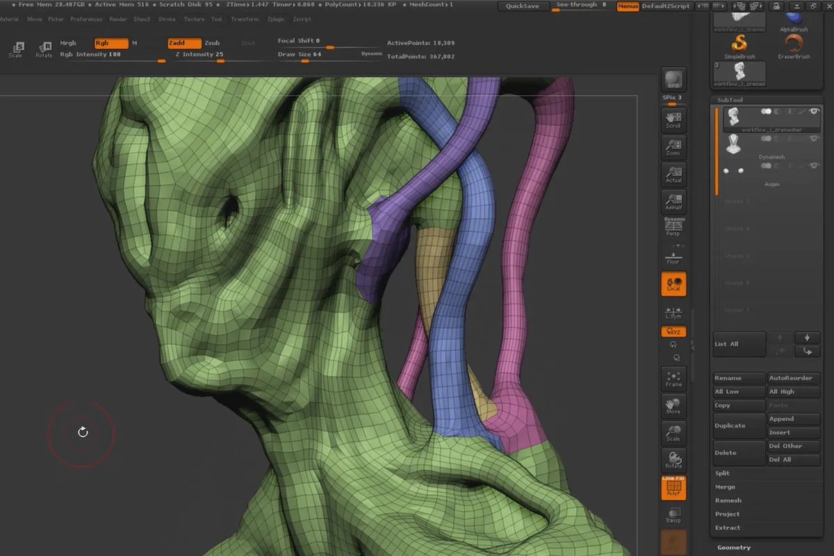 ZBrush 초보자를 위한: 10.1.3 워크플로우 I - ZRemesher