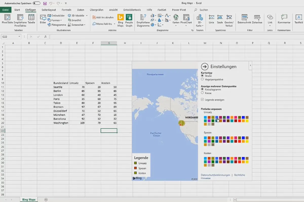A crea diagrame în Excel: 5.12 | Bing-Maps