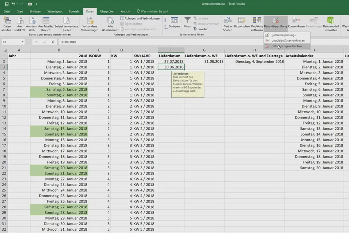 Excel-træning for mere effektivitet på kontoret: Kalender, organigram og Co - 5.2 Hjælpetekster til celler.