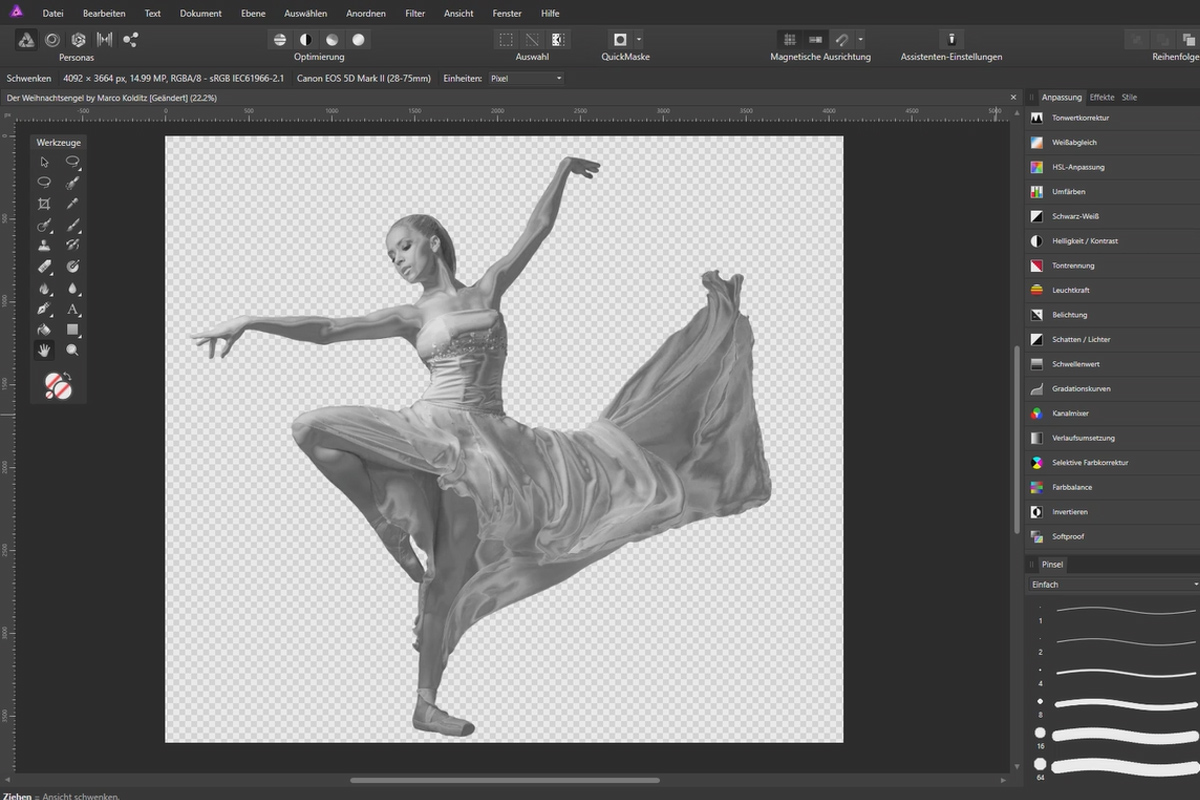 Compositings i Affinity Photo: Juleengel - 2 dansere frita.