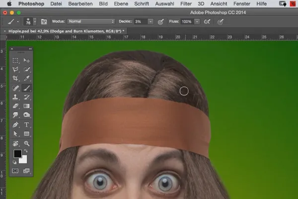 Komicsų stilius: „Komiksų treniruotė Photoshop programa - 5.8 „Dodge and Burn“: plaukai.