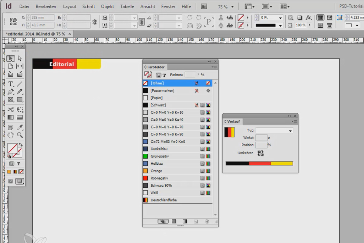 Tips & tricks for Adobe InDesign: Save a lot of work with the help of gradients (example German flag)