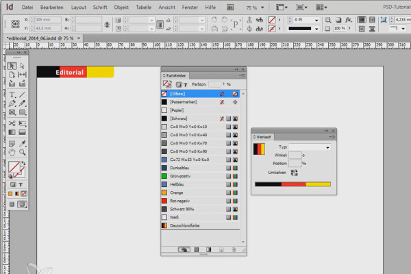 Tips & tricks for Adobe InDesign: Save a lot of work with the help of gradients (example German flag)