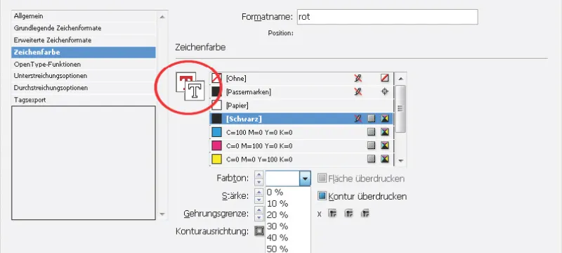Ženklų ir eilučių formatai programoje "InDesign