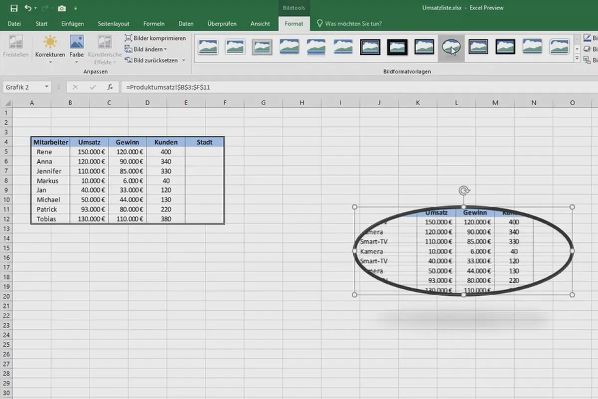 Excel-træning for mere effektivitet på kontoret: Kalender, organisationsdiagram & Co - 5.3 Arbejde med "Excel-kamera