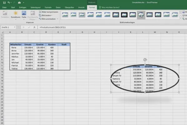 Excel-træning for mere effektivitet på kontoret: Kalender, organisationsdiagram & Co - 5.3 Arbejde med "Excel-kamera