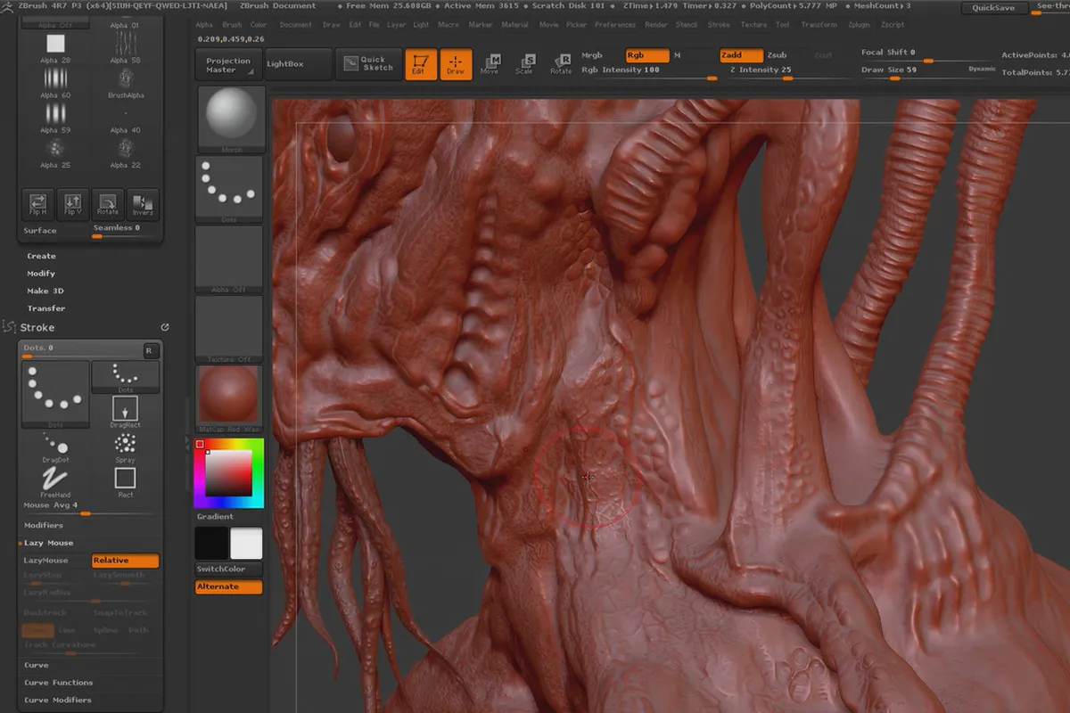 ZBrush 초보자를 위한: 10.1.5 워크플로우 I - 디테일링: 알파