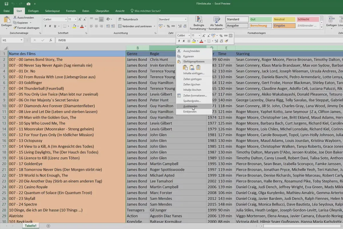Excel-Training für mehr Effizienz im Büro: Kalender, Organigramm & Co – 5.4 Zeilen und Spalten verstecken