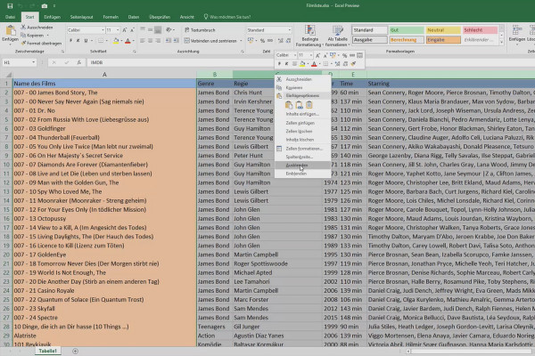 Excel training for more efficiency in the office: Calendar, organization chart & Co - 5.4 Hide rows and columns