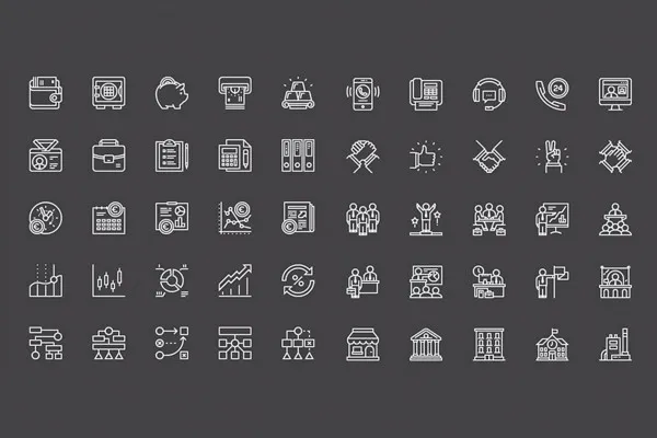 100 ícones de negócios com contorno branco