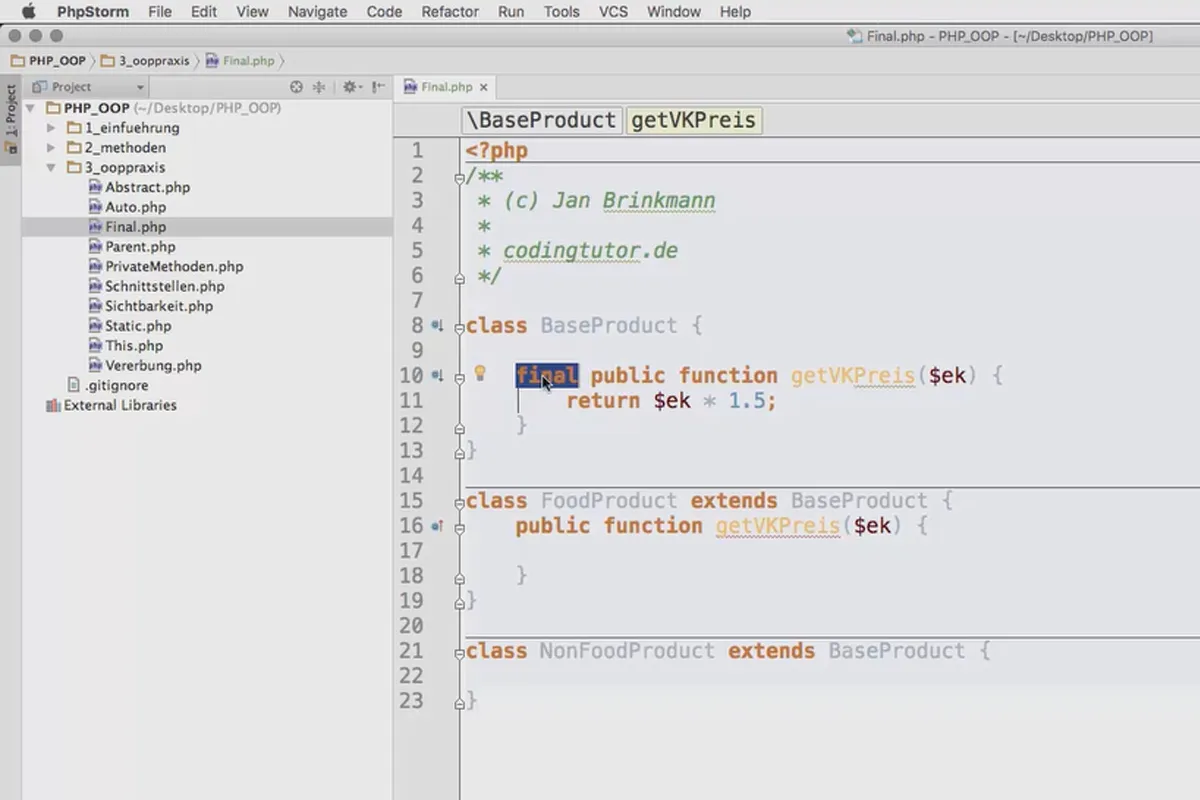 Objektorientert webprogrammering med PHP - 5.10 Hindre overskriving med final.