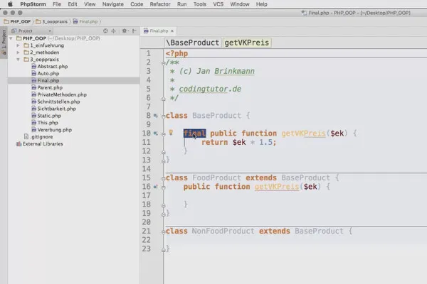 Objektorientert webprogrammering med PHP - 5.10 Hindre overskriving med final.