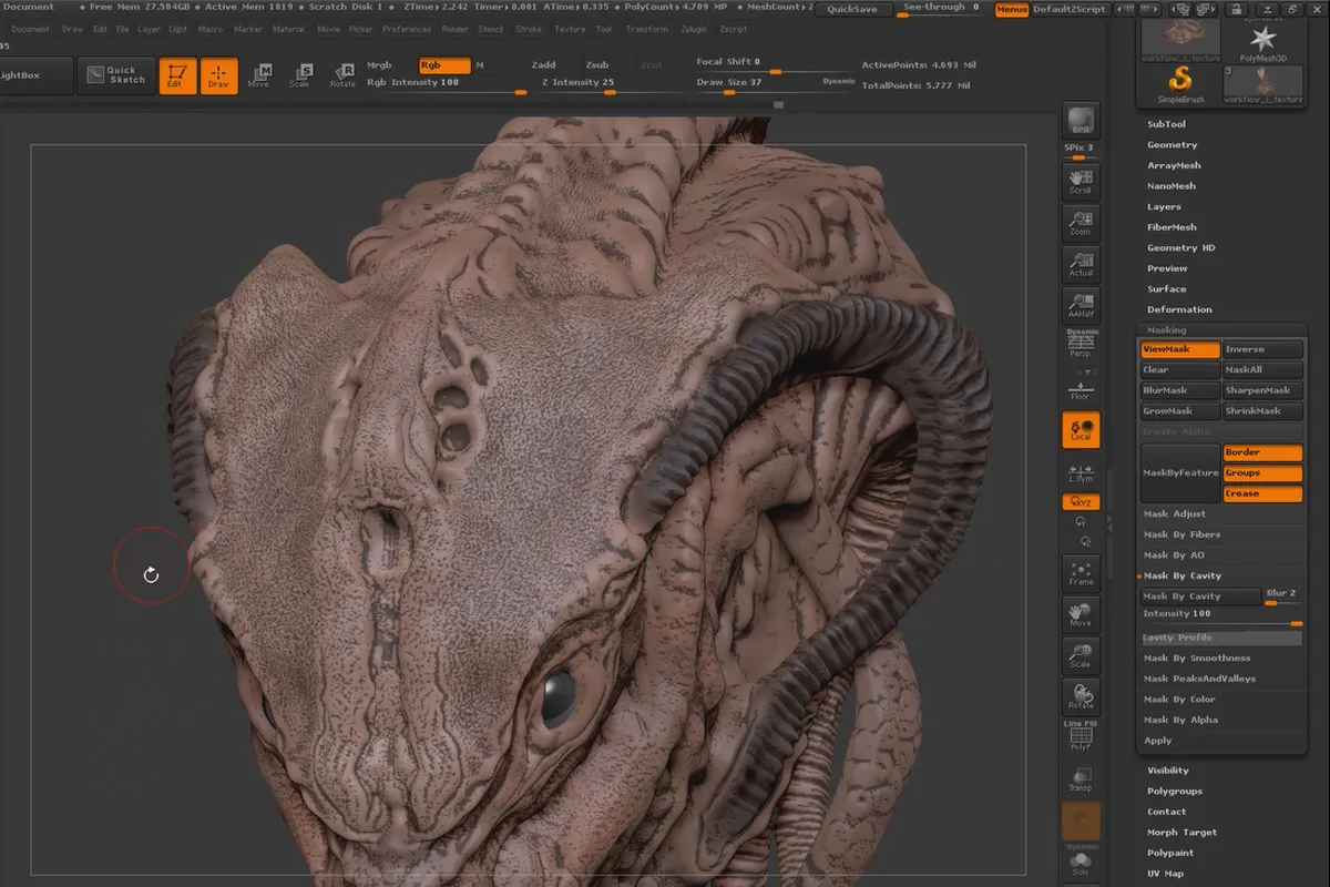 ZBrush 초보자를 위한: 10.1.6 워크플로우 I - 텍스처링