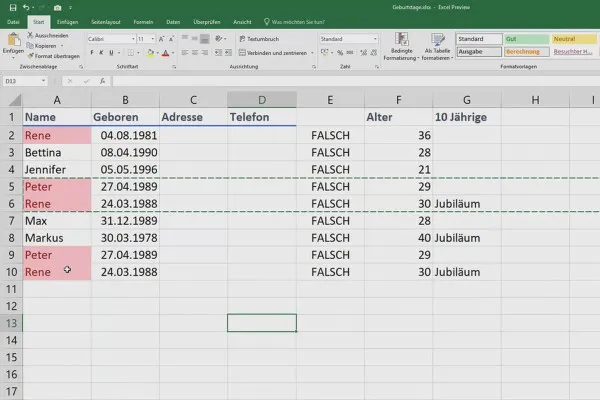 Excel-Training für mehr Effizienz im Büro: Kalender, Organigramm & Co – 5.5 Doppelte Werte