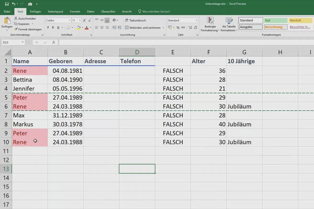 Excel-Training für mehr Effizienz im Büro: Kalender, Organigramm & Co – 5.5 Doppelte Werte
