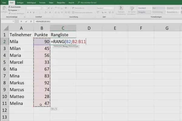 Excel-Tutorial: Pivot, Diagramme und Tabellen-Design zur anschaulichen Daten-Präsentation – 5.6 Ranglisten automatisch generieren