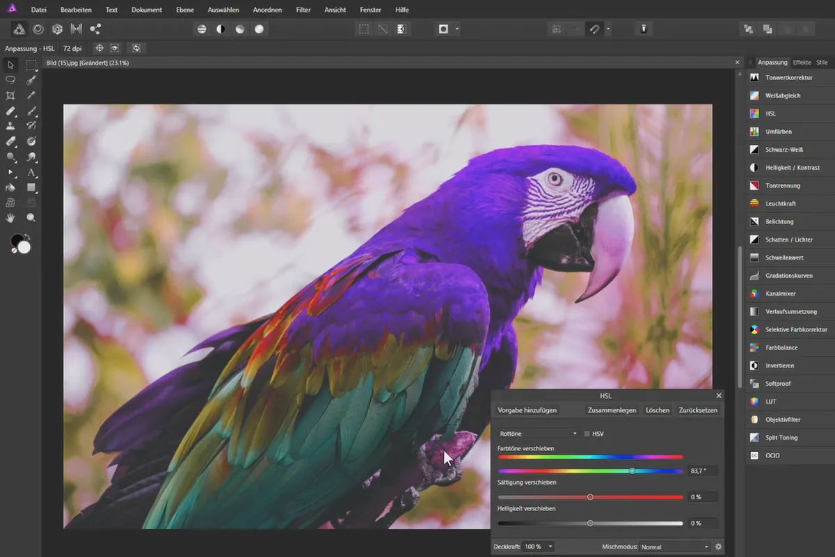 Affinity Photo-Tutorial – Grundlagen: 4.3 | HSL und Leuchtkraft