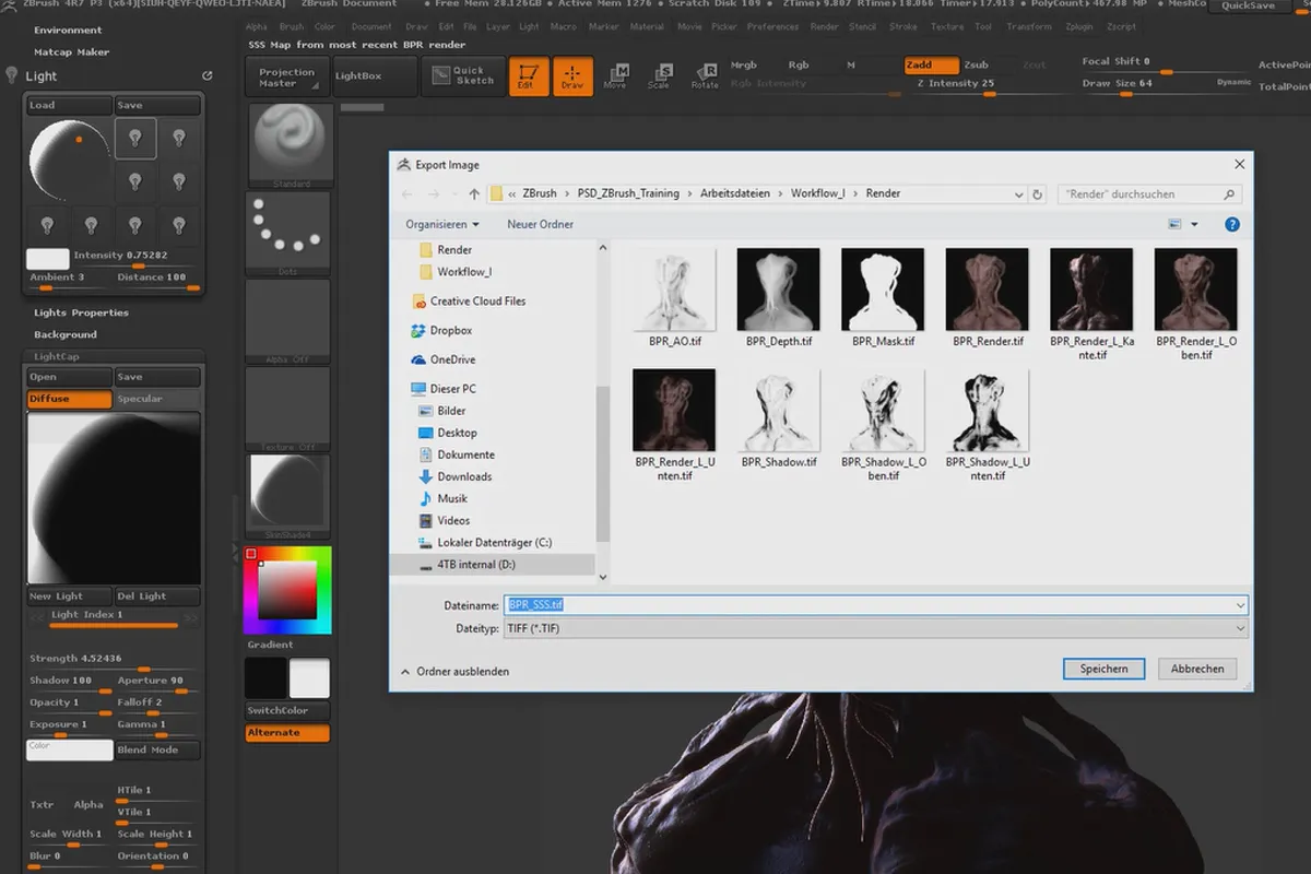 ZBrush 입문자를 위한: 10.1.7 Workflow I – Lighting/Rendering